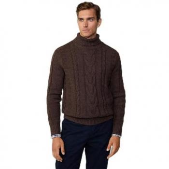 Jersey de hombre Hackett marrón trenzado con cuello alto - XL
