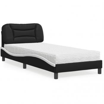 Cama con colchón 90x200 cm en cuero sintético blanco y negro Vidaxl