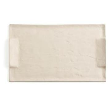 Bandeja Rectangular de Cerámica Quid Mineral Gres 30x18cm Beige Texturizado, Alta Resistencia y Apta para Microondas, 100% Higiénica