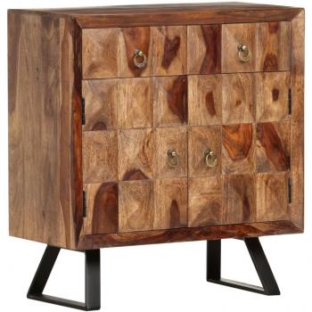 Armario Auxiliar de Madera Maciza de Sheesham 70x35x75 cm - Mueble de Almacenaje Moderno con Puertas y Cajón