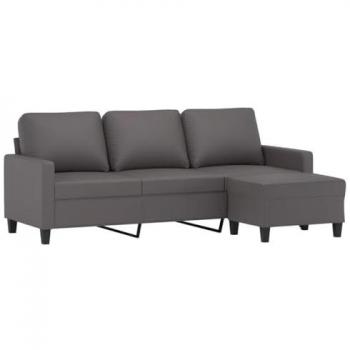 Sofá de 3 plazas con taburete cuero sintético gris 180 cm