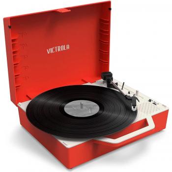Victrola Re-Spin Portable Suitcase Record Player with Bluetooth and Built-in Speakers, Red