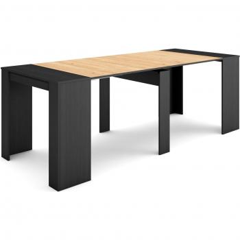 Mesa Consola Extensible 222x90cm para 10 Comensales, Estilo Moderno, Negro y Roble - Skraut Home