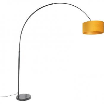 Lámpara de arco negra con pantalla de terciopelo ocre/amarillo y detalles en oro 50cm - XXL