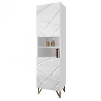 Estantería Merced M105, Aglomerado Laminado, Blanco Brillante, Cerrable, Con Puertas, 199x55x42cm
