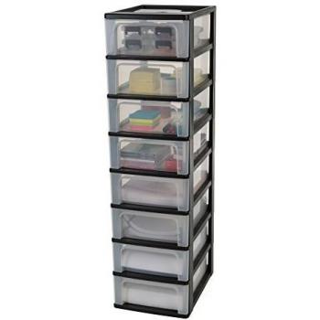 Iris Ohyama, Torre de almacenamiento, organizador, 8 cajones de 7 L, tamaño A4, cajones transparentes, oficina, sala de estar - Organizer Chest OCH-2008 - Negro