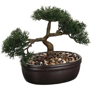 Bonsai Artificial en Maceta Atmosphera Deco Green, 32 x 16 x 23 cm, maceta de cerámica, altura 23 cm, diseño de instinto natural