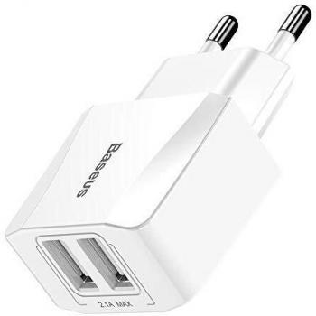 Cargador Mini Doble USB 2.1A Blanco Baseus