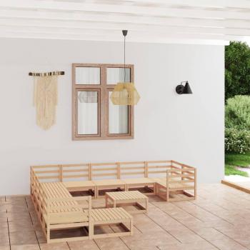 Juego de muebles de jardín 12 piezas madera maciza de pino con cojines