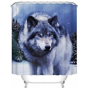 Wolf 2 Fabric Bathroom Shower Curtain with 12 Hooks 60