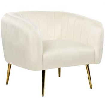 Sillón Glamuroso Redondo en Terciopelo Beige Crema con Estructura de Metal Dorado Laconia