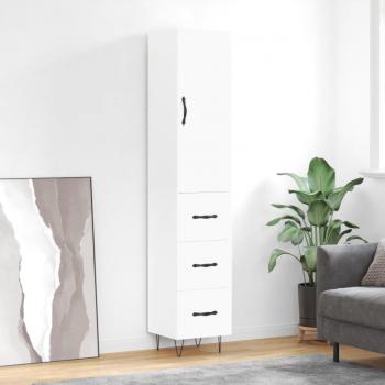 Aparador Alto Blanco 34,5x34x180 cm de Madera Contrachapada con 3 Cajones y Puertas para Almacenaje Moderno