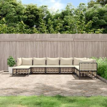 vidaXL 8-Piece Anthracite Poly Rattan Garden Lounge Set with Cushions