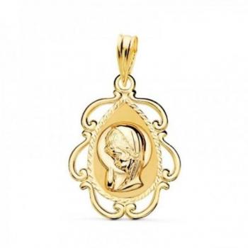 Medalla Virgen Niña Oro 18k Colgante 22mm para Primera Comunión con Detalle de Borde Calado