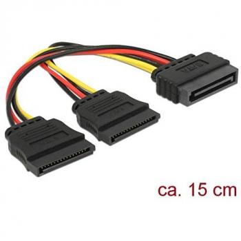Cable de Alimentación SATA 15 Pines a 2x SATA HDD, 0.15 m, Negro