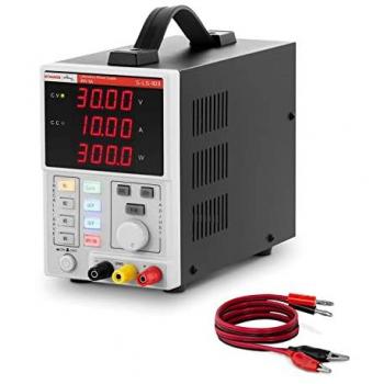 Fuente de alimentación de laboratorio regulable - 0-30 V - 0-10 A DC - 300 W - 4 memorias - pantalla LED de 4 dígitos