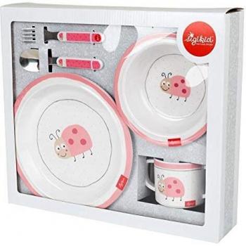 sigikid 24978 - Juego de vajilla infantil de melamina, diseño de mariquitas, para niñas, adecuado como regalo de nacimiento, color rosa