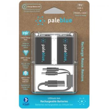 Pale Blue Smart Lithium Ion USB Rechargeable 9V Batteries 2 Pack, Gray, PB-9V-C