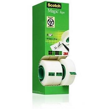 Scotch Magic Cinta Adhesiva Invisible - Caja de 8 Rollos de 19mm x 33m - Cinta Adhesiva de Uso General para Reparación, Etiquetado y Sellado de Paquetes y Documentos
