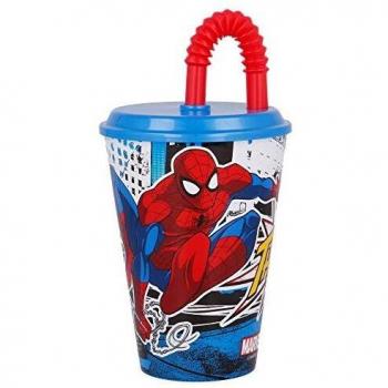 Vaso de Plástico Spiderman con Tapa y Pajita 430 ml