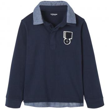 VERTBAUDET Polo 2 en 1 niño Manga Larga Azul Oscuro Liso con Motivos 3-4 Anos, 102CM