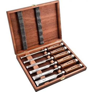 EZARC Juego de 6 Formones para Madera, Acero Cromo-Vanadio y Mango de Madera con Estuche de Madera