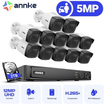 Kit de Cámara de Vigilancia 5MP ×12 Cámaras POE Exterior Visión Nocturna Grabación 24/7 Acceso Remoto 2TB - Annke