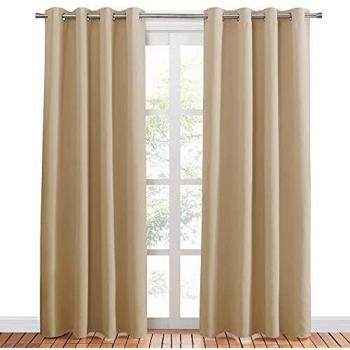 PONY DANCE Cortinas Opacas 2 Piezas Cortinas Termicas Aislantes Frio y Calor Cortinas para Ventanas Salon, 132x210 CM, Beige Oscuro