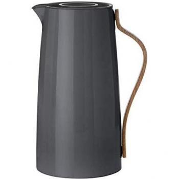 Stelton Emma - Jarra térmica para café - termo de acero inoxidable, aislado de doble pared - termo/jarra de café con mango de madera de haya, tapa easy-click - 1,2 litros, acabado brillante, gris