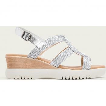 Sandalias de cuña plateadas Elisa con tejido y piel para mujer