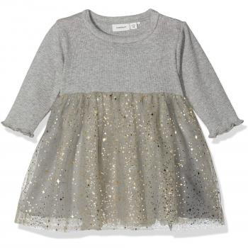 NAME IT Nbfranita LS Tulle Dress, Vestido para Bebés, Gris Grey Melange, 58