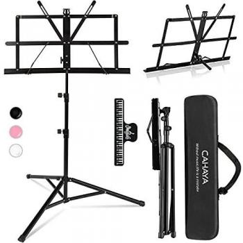 CAHAYA 2-EN-1 Soporte para Partituras Plegable & Atril de Escritorio para Libros Atril para Partituras Portátil con Altura Ajustable 70-138cm Incluye Clip para Partituras Modelo CY0204