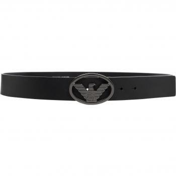 Emporio Armani Men's Adjustable Black Belt with Logo Detail, Size 100 CM
