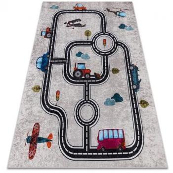 Alfombra Lavable Antideslizante para Niños Ciudad y Calles - Beige/Negro 140x190 cm
