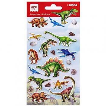 APLI Kids 18564-Pegatinas de Dinosaurios. Incluye 1 Hoja con 18 Pegatinas de Adhesivo Permanente. Ideales para Scrapbooking, decoración o DIY