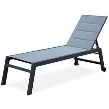 Tumbona reclinable de aluminio antracita y textileno gris con ruedas, 6 posiciones, Solis