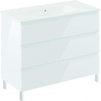 Cosmic BBEST - Mueble de Baño con Lavabo 3 Cajones Con Patas Color Blanco Brillo