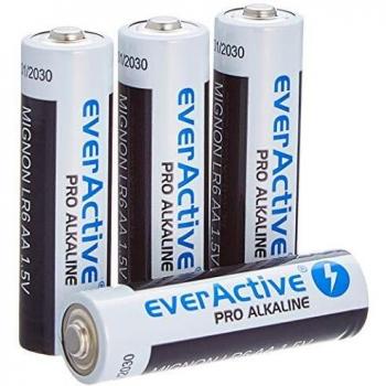 Baterías Alcalinas EverActive Pro LR6 AA 1,5V - Paquete de 4 Unidades, Alta Performance, 10 Años de Duración