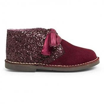 Botas de niña de piel con glitter burdeos - Calzado fabricado en España, talla 25