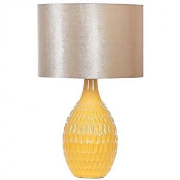 Lámpara de mesa retro de cerámica amarilla 54 cm con pantalla en relieve brillante Haddas