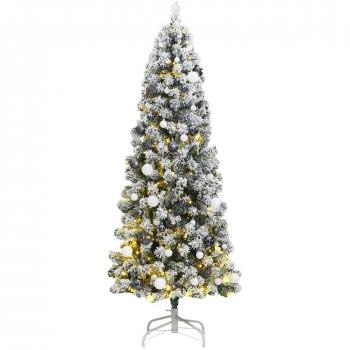 Hinged Artificial Christmas Tree with 300 LEDs & Ball Set - 210 cm