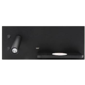 Aplique de Pared Velazquez Izquierdo Negro 2+8w 4000k Doble Encendido USB+Qi 130lm 14x35x14 Cm FABRILAMP