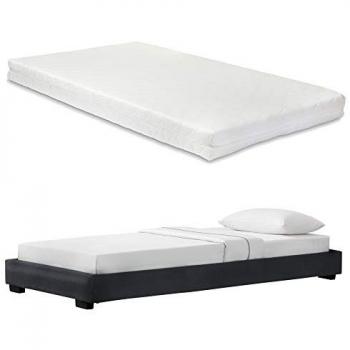 Cama Individual Corium Solingen Tapizada en Piel Sintética con Colchón de Espuma Fría 90 x 200 cm - Negro