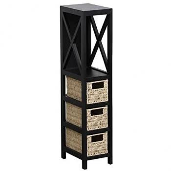 Mueble MDF Negro con 1 Estante y 3 Cestas de Papel Trenzado - Negro Natural