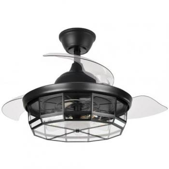 Ventilador DC Tornado Negro 5XE27 107D 3 Aspas Desplegables con Control Remoto y Temporizador