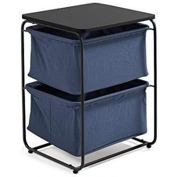 Kave Home - Mesa Auxiliar Specter Negra Rectangular 40 x 62 cm con Estructura de Metal en Negro y 2 estantes de Ropa en Azul