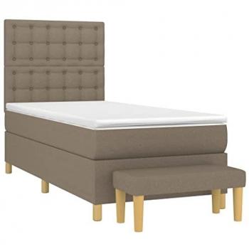 Cama box spring con colchón tela gris taupe 90x190 cm