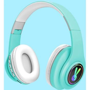 Auriculares Plegables LED Conejito Bluetooth con Micrófono para Niños, Cascos Inalámbricos de Música para Niñas, Compatible con iPhone, Android y Xiaomi