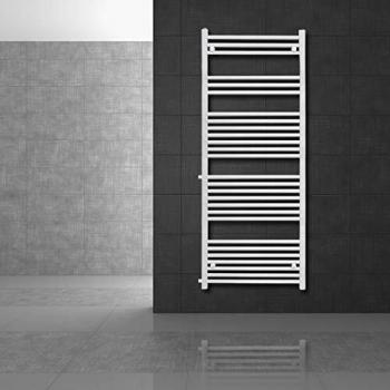 Radiador de baño ECD GERMANY - 600x1600 mm - Blanco - Recto - Con Conexión Lateral - Calentador y Secador de Toallas