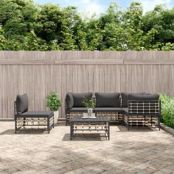 vidaXL 6-Piece Anthracite Poly Rattan Garden Lounge Set with Cushions
